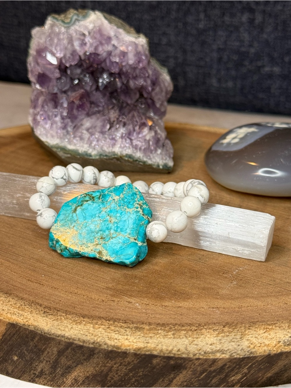 Sea sediment jasper & White Howlite Beaded Stretch Bracelet - Women Jewelry